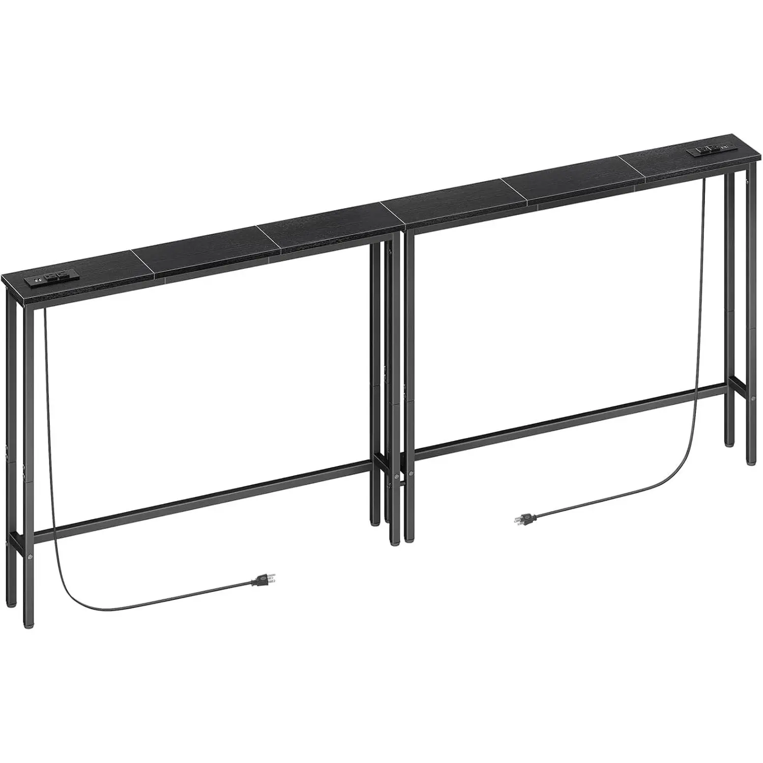 2 Pack 5.9" Narrow Console Sofa Table with Power Outlets, Total 78.8" Long Behind Couch Table with Charge Station and 5.9' Extension Cord for Living Room, 5.9" D x 78.8"W x 29.5"H, Black