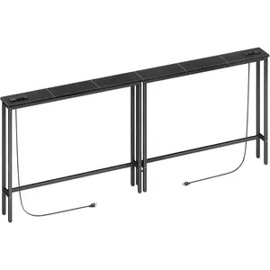 2 Pack 5.9" Narrow Console Sofa Table with Power Outlets, Total 78.8" Long Behind Couch Table with Charge Station and 5.9' Extension Cord for Living Room, 5.9" D x 78.8"W x 29.5"H, Black