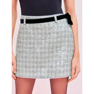 Cider [size 2-10] Sequins Mid Rise Mini Skirt With Belt