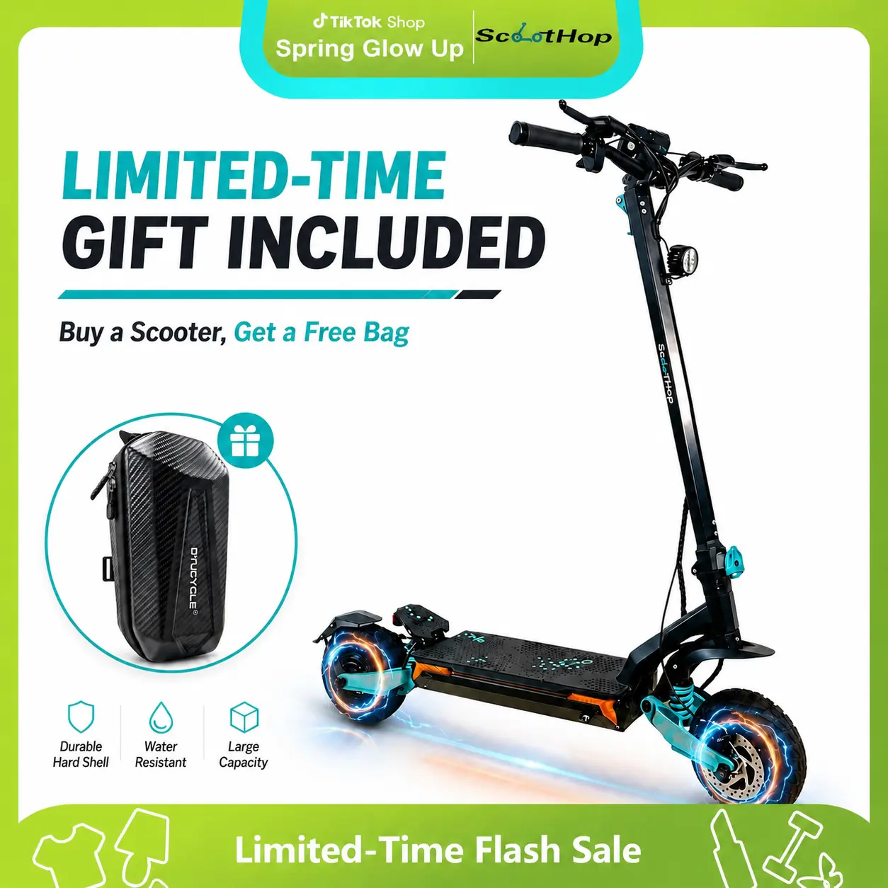 35 MPH Fast Adult Electric Scooter, ScootHop G3 Pro 2400W Dual Motor Off Road Scooter with 52V 28Ah Battery, 40 Miles Long Range, 10" All Terrain Tires, Dual Suspension, Dual Brakes, Foldable Electric Scooter for Adults, Commuting and Adventure