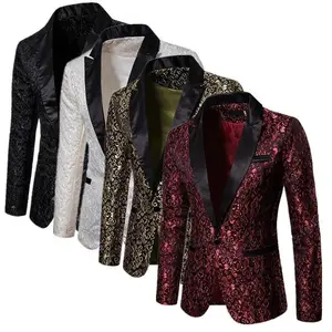 Men's Business Social Jacquard Blazer Single-Breasted Jacket Black/White/Men's Party Suit Blazer