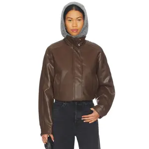 superdown Kona Faux Leather Bomber in Brown