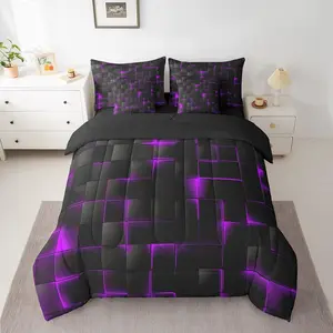 Purple and Black Comforter Set with Sheets,7 Piece Light Geometric Bed in A Bag,Modern Style Bed Set