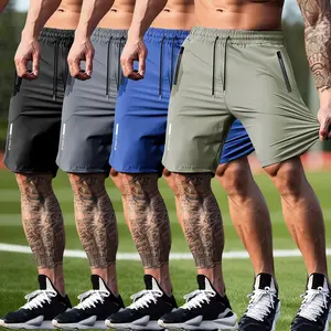 Pack of 4 men’s casual athletic shorts for jogging, made from breathable ice silk with high elasticity, featuring a drawstring waist and zippered pockets; summer apparel, summer shorts