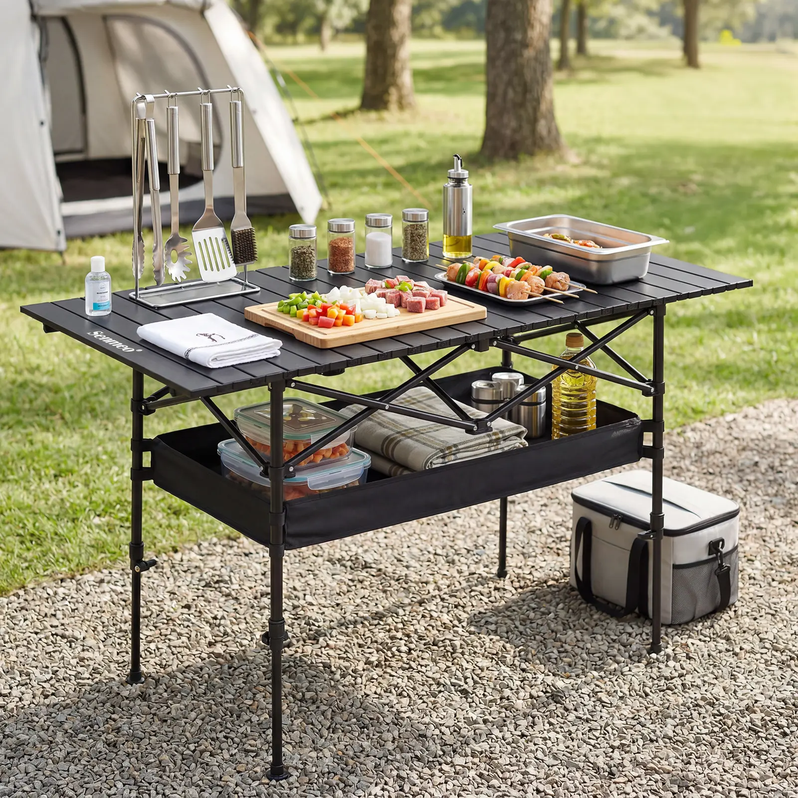 [New Upgraded]Camping Essentials-Lightweight Aluminum Folding Camping Table, Portable Roll-Up Design for Outdoor, Camping, Beach, BBQ, Patio, and Picnic, Durable & Waterproof with Carrying Bag