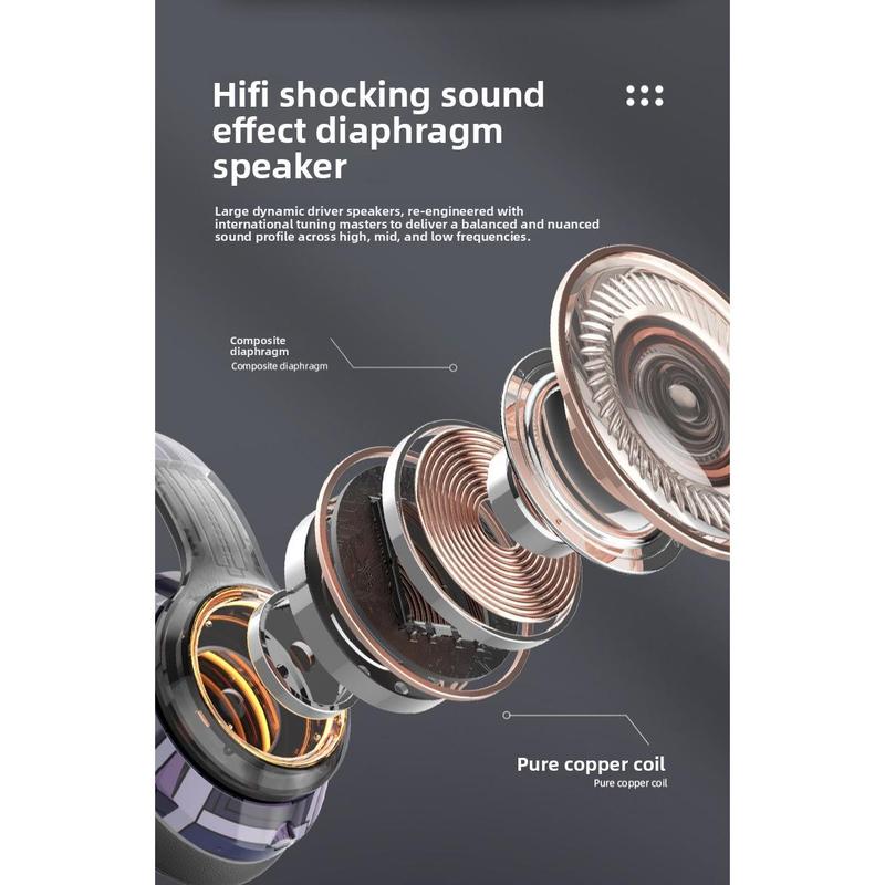 Luminous wireless over-ear Bluetooth headphones with SD card slot, noise cancellation, suitable for gaming and mobile phones.