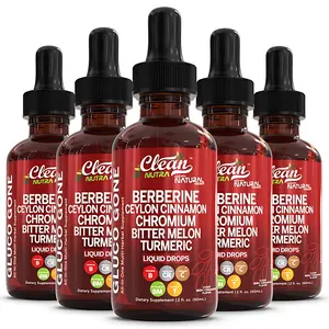 Clean Nutraceuticals Organic Ceylon Cinnamon Berberine Liquid Drops Supplement with Bitter Melon Extract Glucomannan Gymnema Chromium Turmeric Organic Panax Ginseng