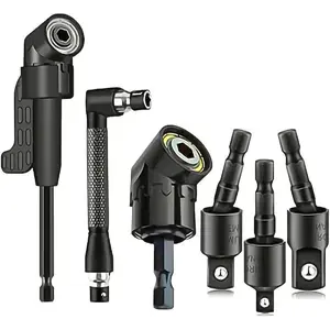 6pcs Right Angle Drill Attachment Set, Includes 3 360° Rotatable Socket Adapters, 2 Hex Shank Drill Adapters, 90° Bevel Drill Bits, Drill Tool