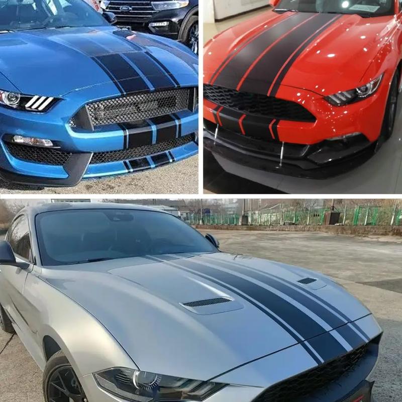RAVOONY Universal Racing Car Hood Stripe Decal Black and White Waterproof Vinyl Stickers for SUVs Trucks Off-Road Vehicles Exterior Decoration  Indoor Outdoor Use