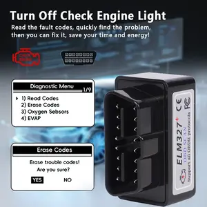 Obd2 Diagnostic Tool Elm327 Scanner Car Fault Code Reader One Click Erase Codes Compatible iOS Android No Battery Needed