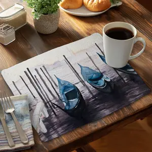 360 stand Rectangular Gondola Print Placemats - 14x18 in. Braided Polyester, Easy Clean, Italian Theme Kitchen Tableware Decor Set of 4, Stylish