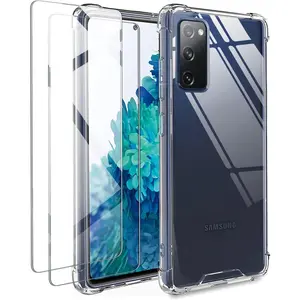 Clear case for Samsung Galaxy S20 FE 5G with 2 Packs Tempered Glass Screen Protector Hybrid Hard PC Back with Soft TPU Shockproof Bumper Protection Cover