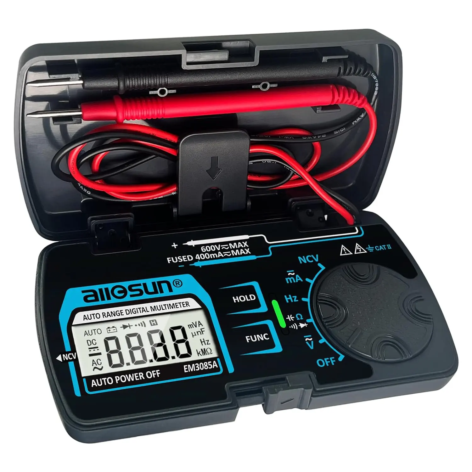 ALLOSUN Digital Multimeter Pocket Size DC AC  Current Tester NCV Ohm Capacitance Frequency Diode and Continuity Test Auto Range (EM3085A (Upgraded))