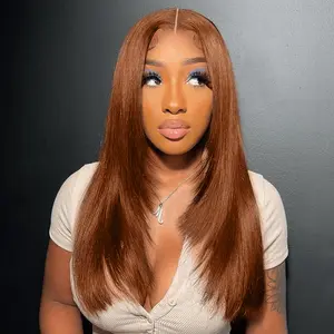Hot Star 6x5 Glueless 99J Burgundy Colored Ginger Color and 33# Reddish Brown Color Straight Bob Wig Ready To Go 210% Density Layered Cut Natural Color Human Hair Wig