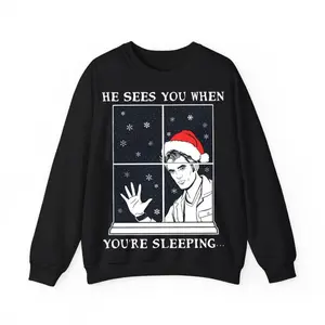 He Sees You When You're Sleeping Christmas Shirt, Twilight Christmas Sweatshirt, Funny Shirt, Gift For Fans, He Sees You When