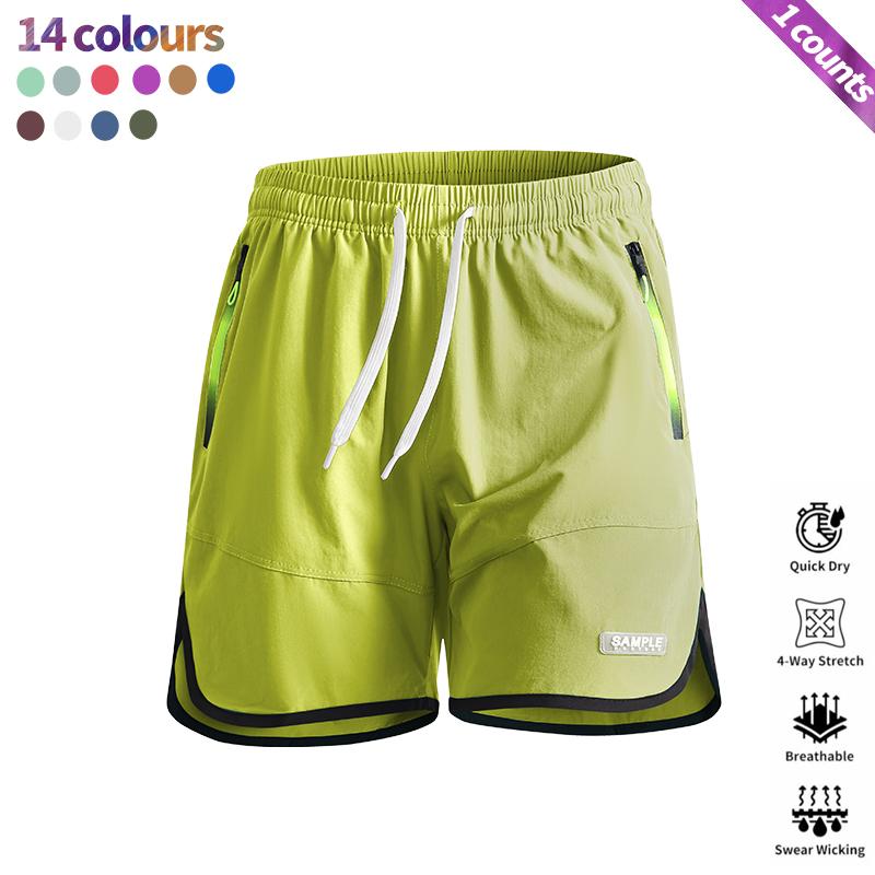 1-pack men’s quick-dry running shorts, four-way stretch moisture-wicking breathable fitness training shorts with zippered pockets and an elastic drawstring waistband, suitable for basketball, beach, and everyday wear