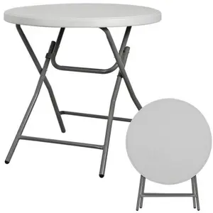 JupiterForce 32" Folding Table Round Plastic Cafe Dining Card Table In/Outdoor Party White