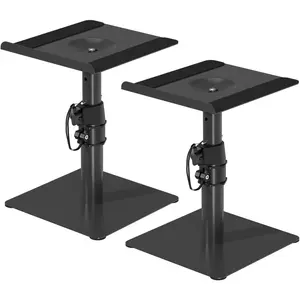 Free-Standing Speaker Stand Desktop Set, 9.6 x 8.8 inch Trays, Height Adjustment and Tilt, Universal Audio Holders for  and Bookshelf Speakers, Elevated Sound, 2 Pack, Black, SDM001T