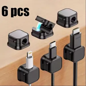 6 Counts Magnetic Cord Organizer, Cable Management Kit, Desk Accessories, Adhesive Cable Clips for Desk & Wall Mounts, Manage Phone Chargers & Data Cables at Home & Office Use