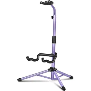 Folding Universal Guitar Holder - Floor Stand for Acoustic, Electric & Bass Guitars (Purple)