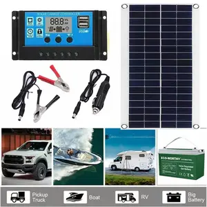 Portable Solar Panel Kit, 12V 18v USB Charging Interface, Waterproof Solar Battery with Controller, Ideal for RV Camping, Solar Charger