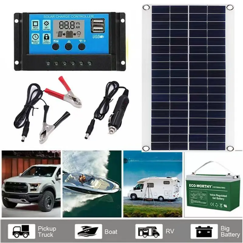 Portable Solar Panel Kit, 12V 18v USB Charging Interface, Waterproof Solar Battery with Controller, Ideal for RV Camping, Solar Charger