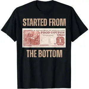 Menswear Cotton Short-Sleeve Round Neck Casual T-Shirt - "Started From Food Stamp Amounts In Each State" Graphic Design for Men
