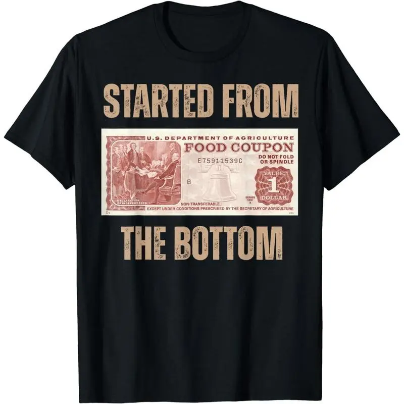 Men's Cotton Short-Sleeve Round Neck Casual Top T-Shirt - "Started From Food Stamp Amounts In Each State" Graphic Design for Men, Minimalist, T-Shirt Top, Food Stamp Art, Breathable Cloth