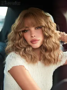 Short Curly Brown Bob Wigs for Women 12 Inch Fluffy Wave Wigs with Side Bangs, Natural Looking Wig, Natural Synthetic Heat-resistant Fiber Hair for Daily Wear, Festival Party Use Valentine's Day Wigs Accessories