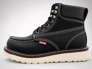Men's Apache black work boots 6"  High quality genuine leather soft toe moc toe