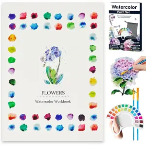 Watercolor Workbook, Water Coloring Book with 13 Pages 300GSM Paper, 26 Colors Watercolor Paint Set with Brush & Storage Bag, Beginner-Friendly Coloring Book for Adults - Flowers Theme Art Kit