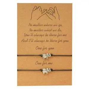 2 Pcs Beautiful Elephant Matching Bracelets Pinky Promise Distance Bracelets Adjustable Dainty Wax Rope Friendship Bracelet