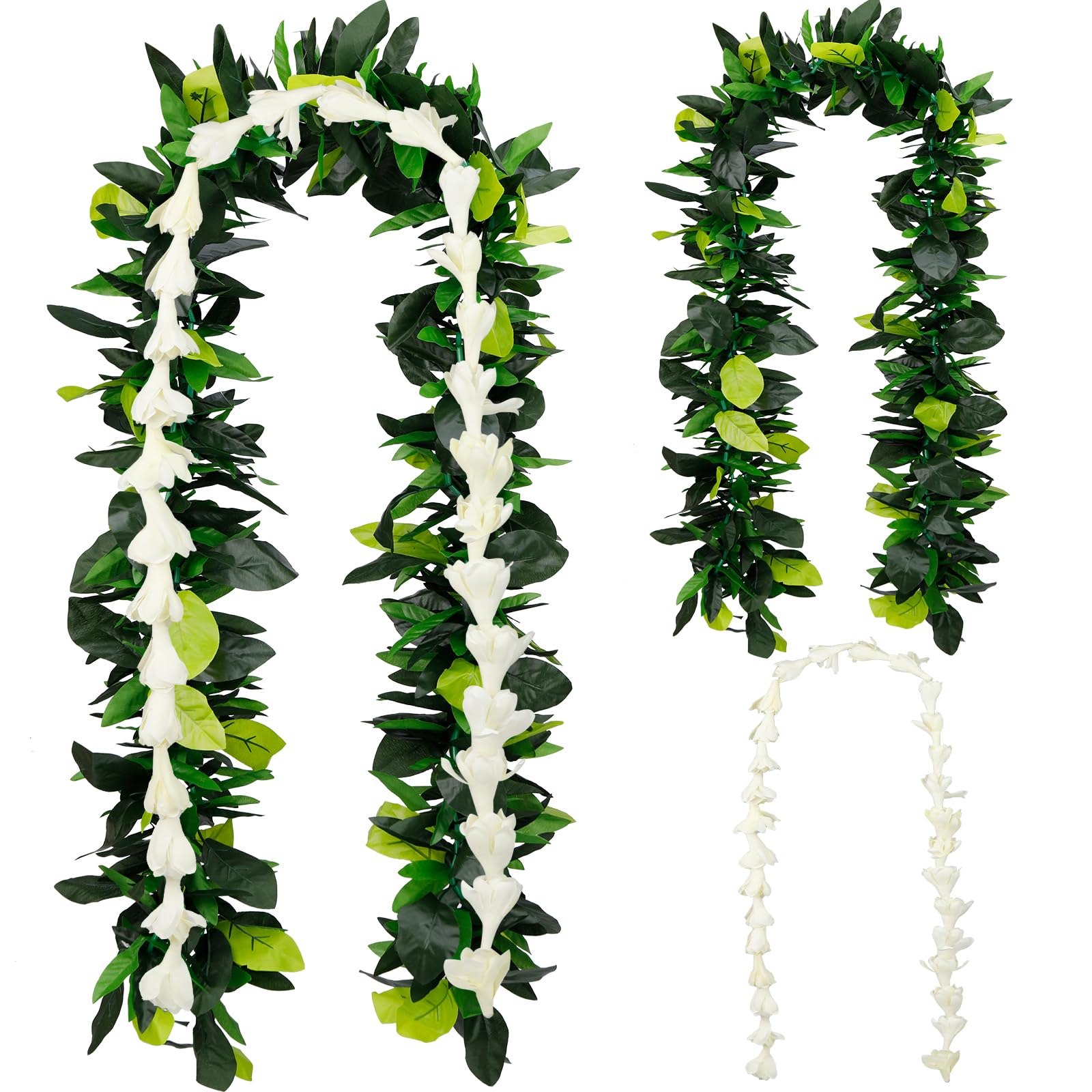 ONERIR 2 Pack Hawaiian Maile  White Tuberose Graduation Leis 6.56ft Artificial Leaf Flower Necklaces for Luau Wedding Aloha Summer Party School Ceremony  Class of 2026 Graduation Gift