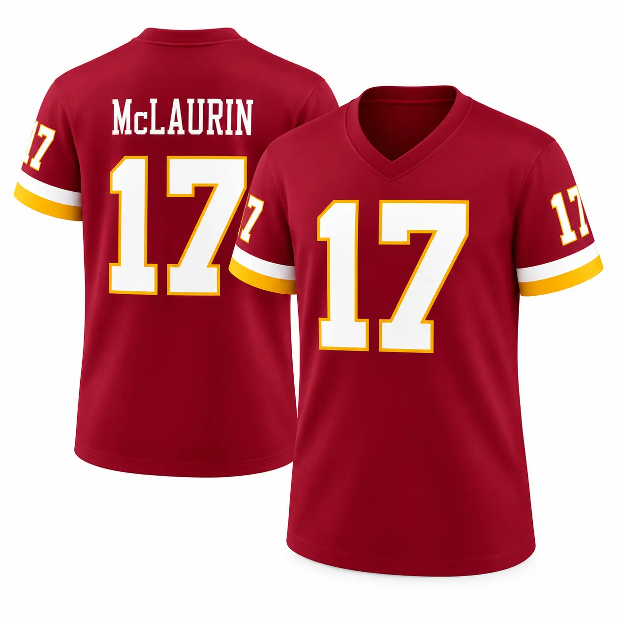 McLaurin 17 Football Jersey, V-Neck Breathable Mesh Sports Shirt, Lightweight Short Sleeve Athletic Uniform, Unisex Game Day Fan Apparel, Casual Football Lover Gift for Men and Women