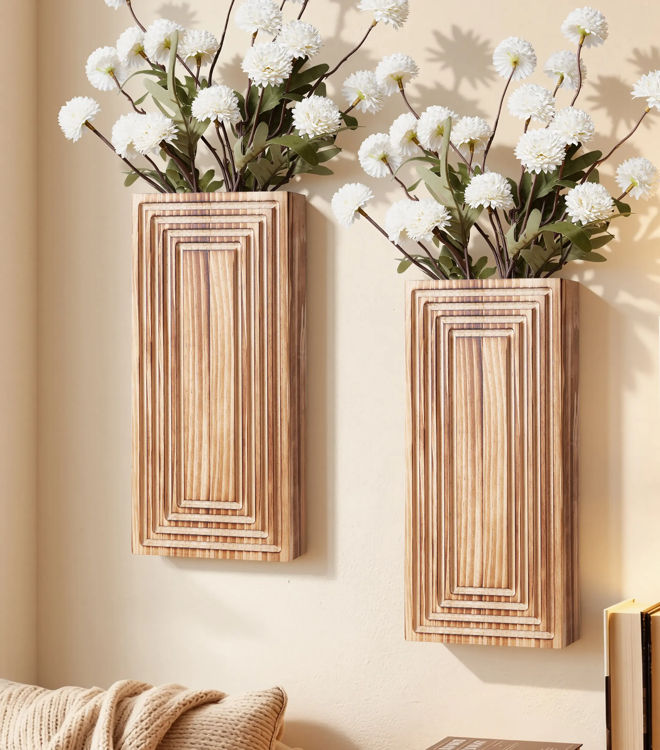 Ivydale Wooden Wall Planter Vase,2 Pack Hanging Planter for Indoor Fake Plants Modern Boho Farmhouse Wall Art Decor for Home Indoor Kitchen Modern Farmhouse Bathroom Living Room Dining Room(Brown)