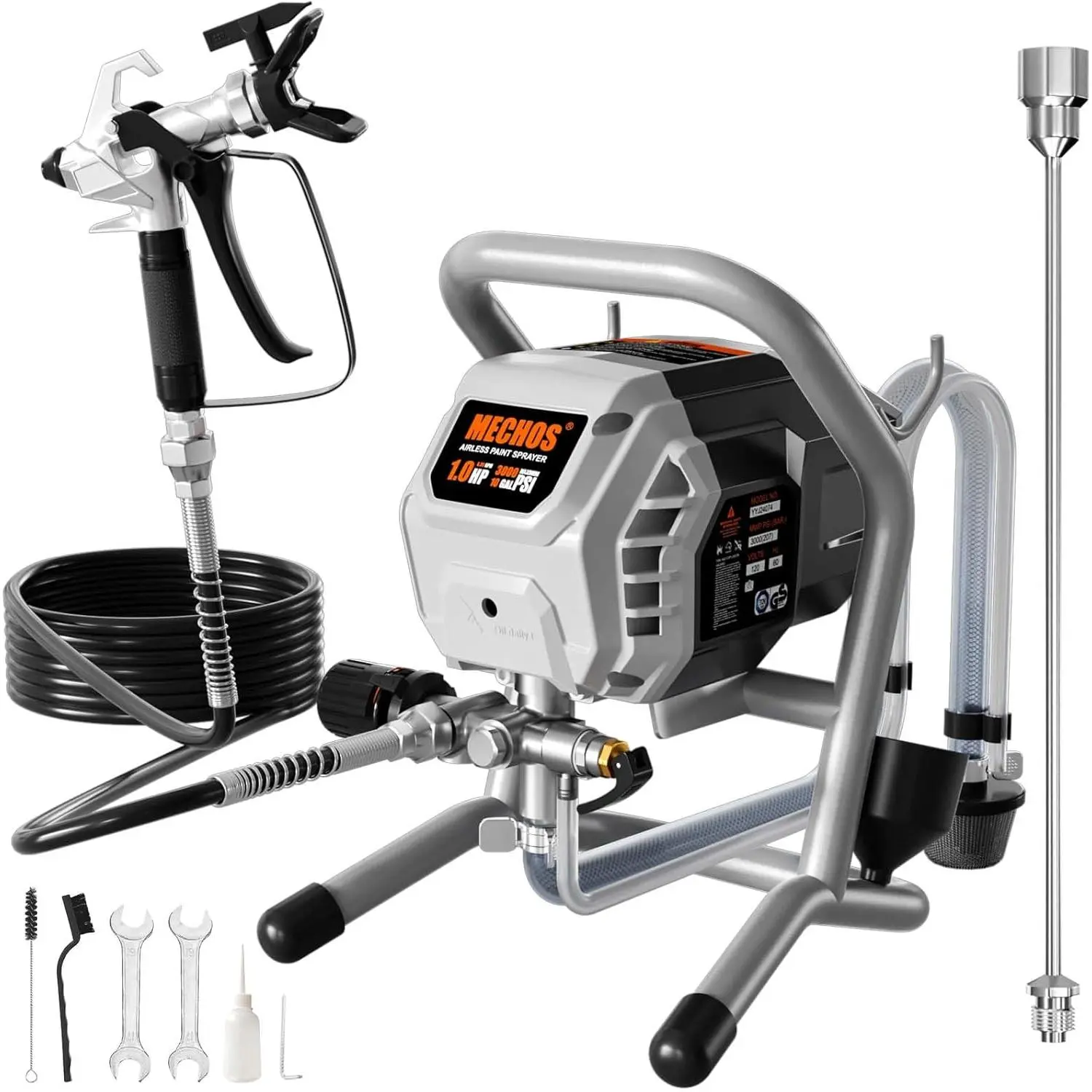Shell-Head Handheld Paint Sprayer Machine - High-Power Motor, Thinning-Free Electric Spray Gun with Brass Nozzles, Adjustable Extension Rod, 10-30 sq ft/min, Minimal Overspray for Anti-Corrosion Paint, Polyurethane, Home Interior/Exterior Use