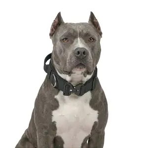 Heavy Duty Black Tactical Dog Collar for Pitbull American Bully Strong Pullers - No Pull K9 Military Training with Control Handle & Quick Release Metal Buckle