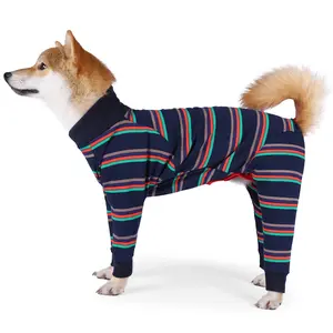 Dog Surgery Recovery Suit Female Male for Dogs After Surgery Medium Large Dogs Onesie,Lightweight Dog Recovery Suit for Shedding Prevent Licking Surgical Wound,Dog Pajamas Clothes, Full Belly, Dark Blue Stripe, Husky Clothes, Dachshund Clothes