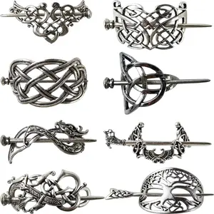 8PCS Hair Clips, 3.35in Viking Celtic Hair Sticks, Celtic Knot Hairpin, Retro Silver Vintage Metal Hair Barrette, Minimalist Hair Accessories for Women and Girls