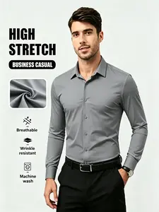 Men’s suit long-sleeve shirt—stretch slim fit, wrinkle-resistant business casual shirt for a summervibes