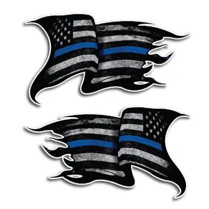 Thin Blue Line American Flag Car Sticker, 2 Counts Waterproof Vinyl Decal for Car Bumper, Window, Motorcycle Body, Scooter, Cover Scratches Vehicle Decals, Truck Car Decal