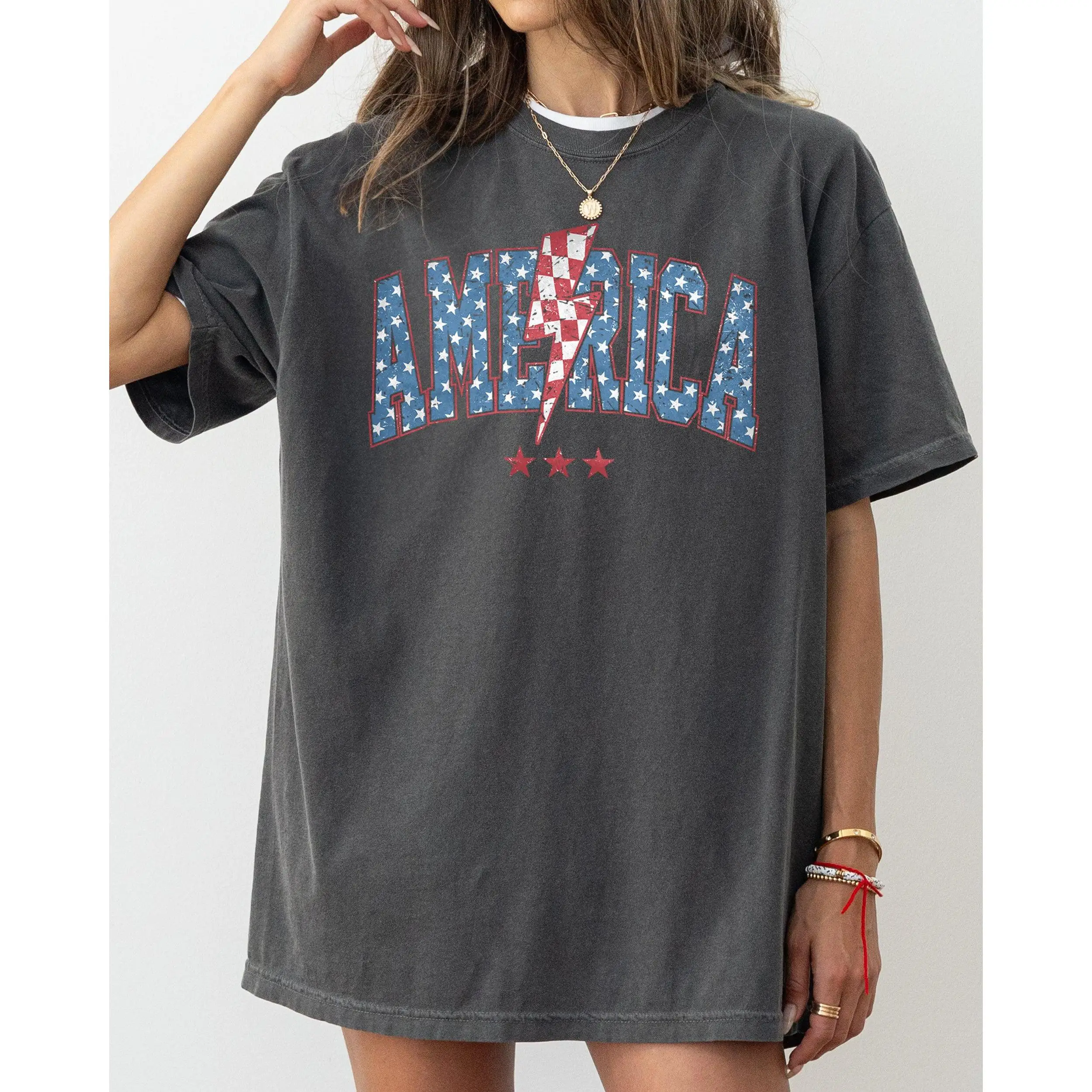 America, Retro, Lightening Bolt, USA, Patriotic, Independence Day, Fourth Of July, 4th Of July Tshirt, Women's, Comfort Colors Tee, Patriotic, Indepen