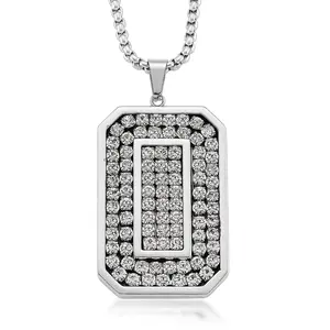 Cubic Zirconia Rectangular Pendant Necklace 20-22 Inches in Stainless Steel