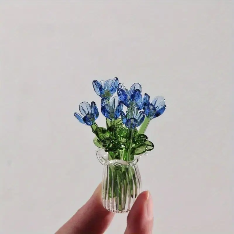 transparent deep blue 7 flowers + vase