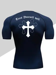 Men's Dragon Print Compression T-Shirt, Quick-Dry Breathable Stretch Fabric, Tight-Fitting Short Sleeve Top for Fitness and Outdoor Activities