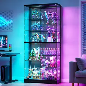 Lvifur 71” Display Cabinet with Glass Doors - Modern Curio Cabinet with RGB Lights for Collectibles, Large Tall Display Case with 10-Tier Shelf for Figures, Living Room Storage Cabinet