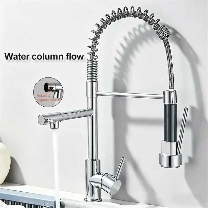 Black Kitchen Faucet with Pull Down Spray Stainless Steel Single Handle Dual Spout Commercial Kitchen Sink Faucet High Arc Spring Faucet 1Hole Deck Mount,