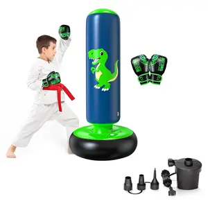 QPAU Dinosaur Inflatable Punching Bag & Electric Air Pump Kids Sports Combo – 48 Inch for Ages 3-6 + 4000mAh Type-C Rechargeable, Durable Safe Design with Water - Filled Base, Perfect for Backyard Energy Release & Karate Practice