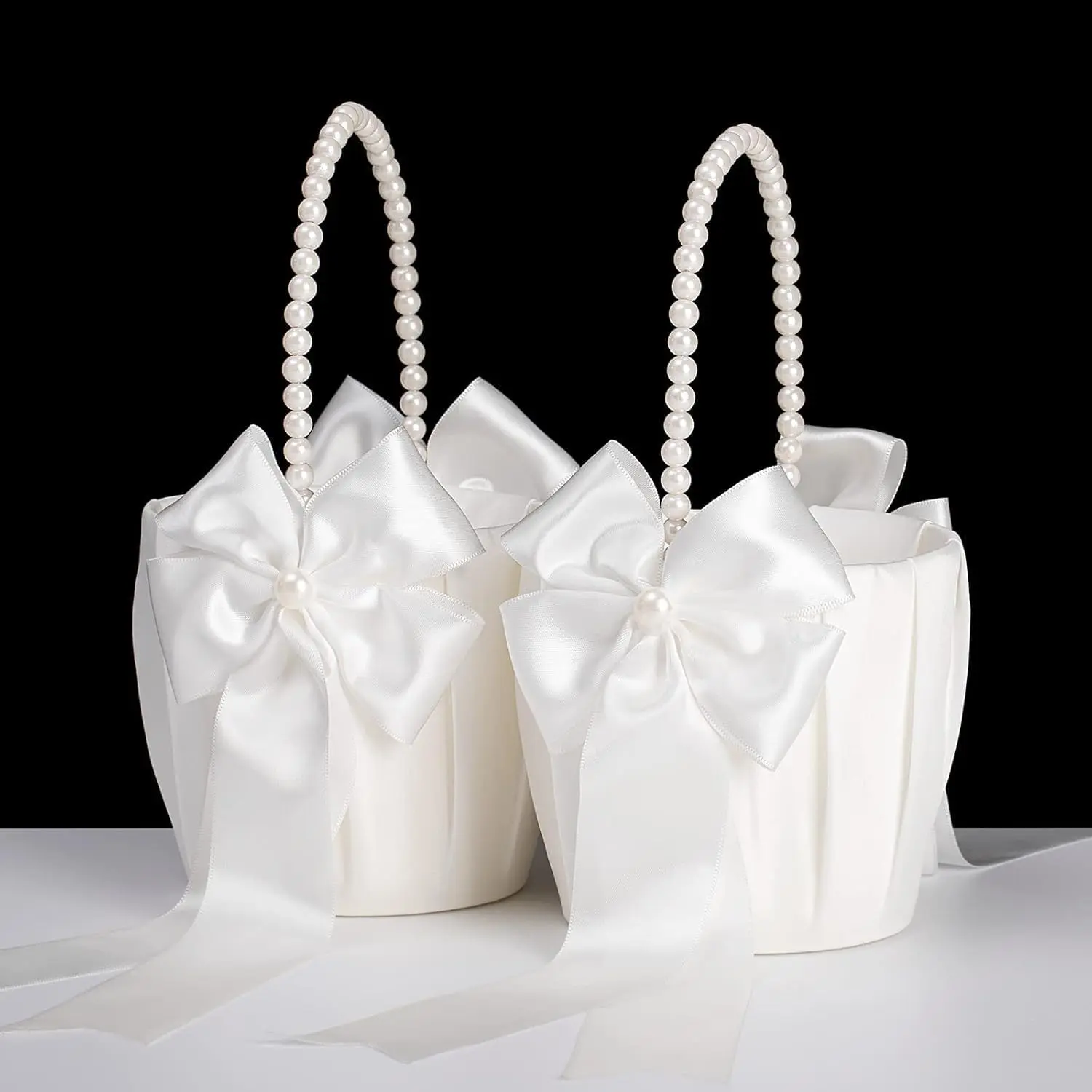 Flower Girl Baskets for Wedding, Flower Girl Basket With  Handle set of 2,Wedding Baskets for Flower Girls