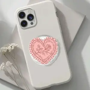 Pink Ruffle Heart Phone Grip, Rose Coquette MagSafe Phone Accessory